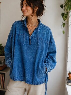 Vtg 90s Oversized Ezze Wear Acid Wash Pullover lightweight top Unisex size L